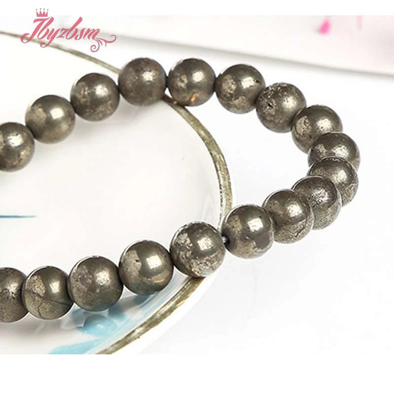 Natural Pyrite Bracelet Couple Elastic Line Round Shape Natural Stone Bracelet Bracelets For Man Woman Jewelry Gift 4 6 810mm