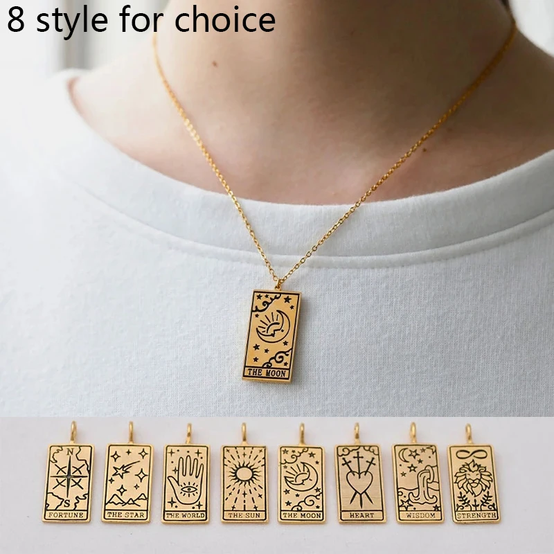 

Модное ожерелье с подвеской в виде карты Таро, металлическое ожерелье с масляной росписью, звезда, мир, солнце, луна, подвески, мудрость, сила...