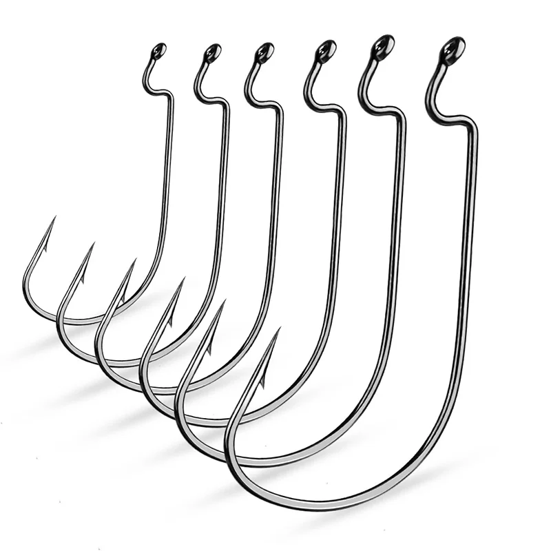 

VALHALLA 10pcs/lot Wide Crank Soft Worm Hook Fishing Hooks 8#-5/0# Carbon Steel Worm Lure Barbed Single Fishinghook Tackle