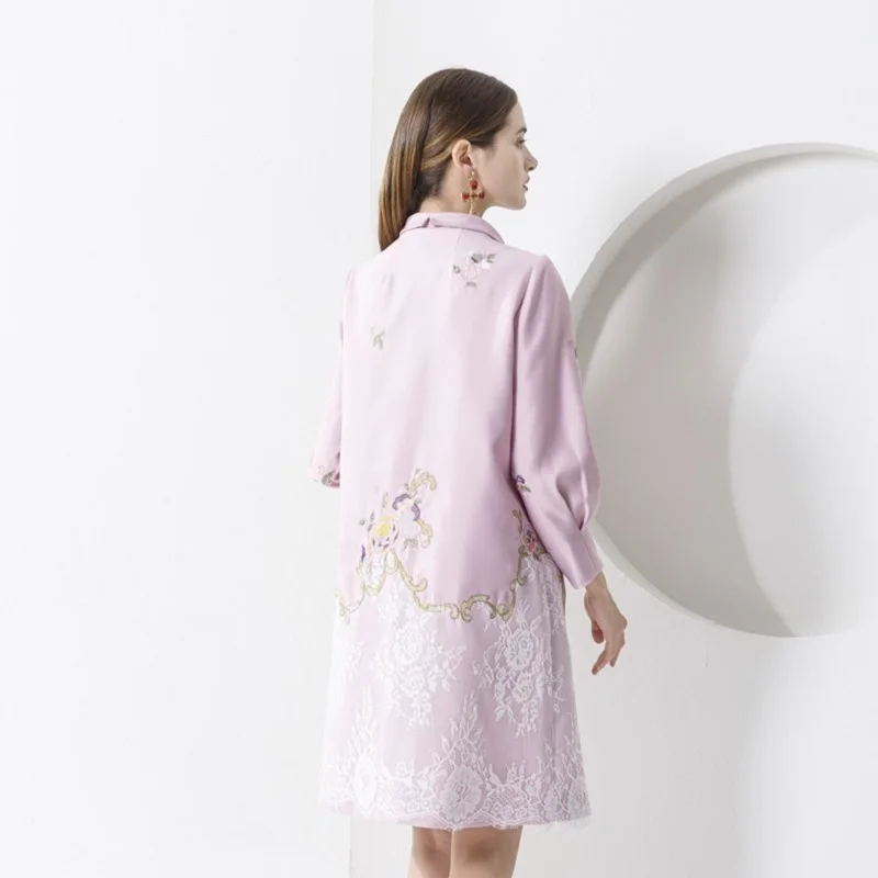 

High 2021 Quality new Embroidery coats spring Loose flower Lace coat Retro plus size Women Clothing Vintage Winter long Jacket