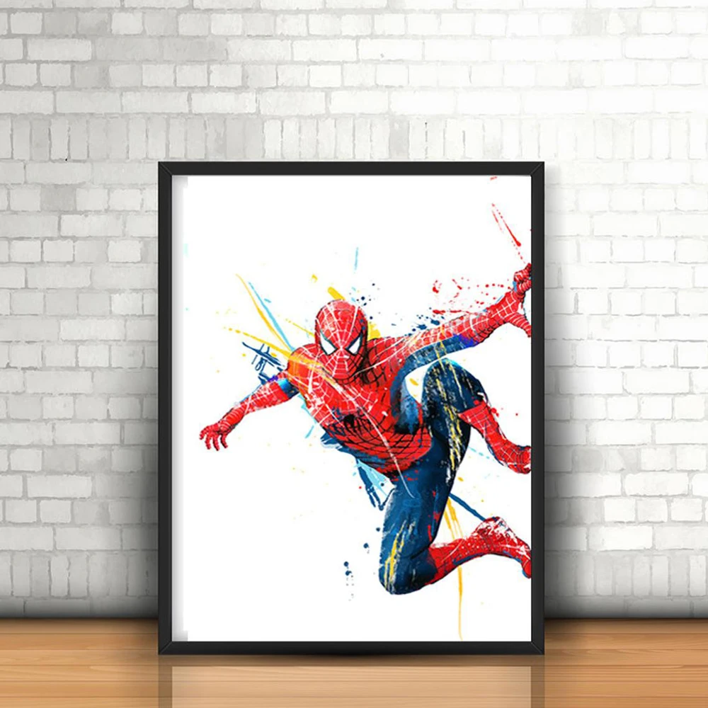 Disney в восхитительное Человек паук Акварель Мстители холст картины с героями