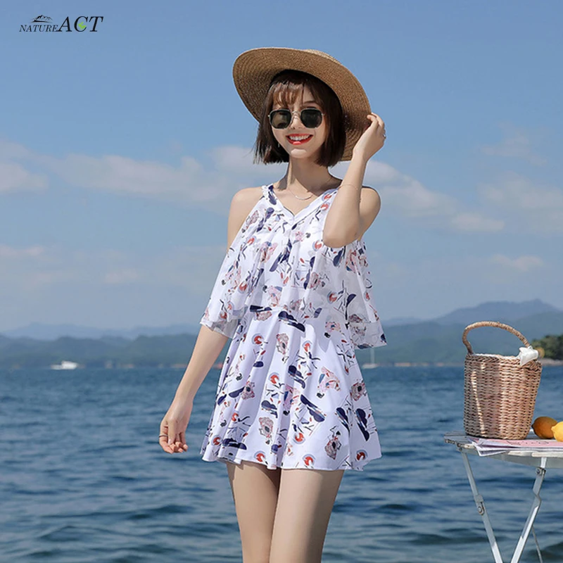 NatureAct Цельный купальник с принтом юбка для женщин консервативный пуш ап