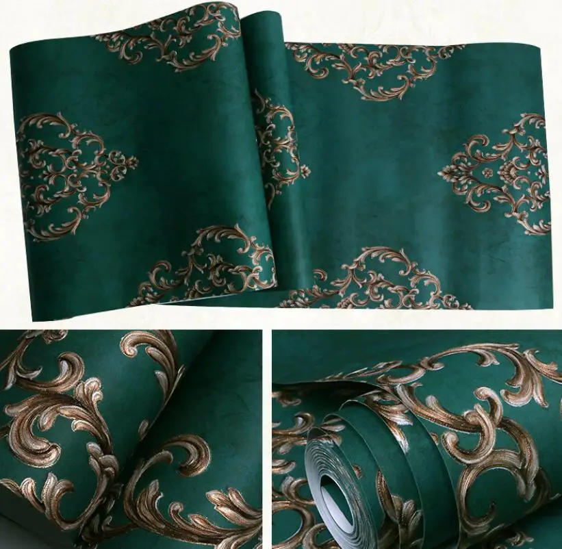 

Beibehang винтажные зеленые Дамасские скульптурные обои ретро европейские спальные обои для гостиной ТВ фон длинные волокна