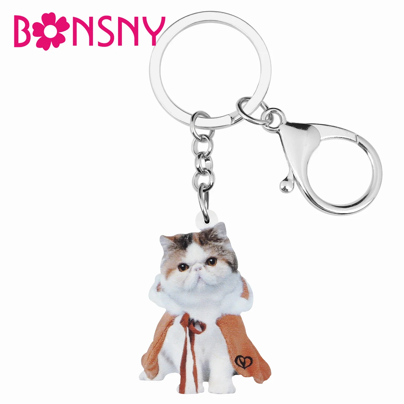 

BONSNY Acrylic Red Cloak Sitting Cat Kitty Kitten Keychains Ring Key Chain Charm Jewelry For Women Girls Teens Gifts