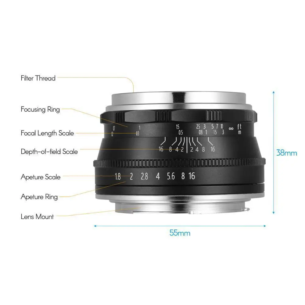 

25mm F1.8 Manual Focus Lens for Sony E A5000 A5100 A6300 A6500 for Canon EOS-M for Fuji FX for Olympus M4/3 Mount