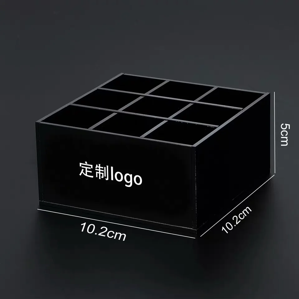 

Black Acrylic Cosmetics Storage Box Desktop Lipstick/brushes Organizers Customized Logo Jewelry Display Tray With Logo