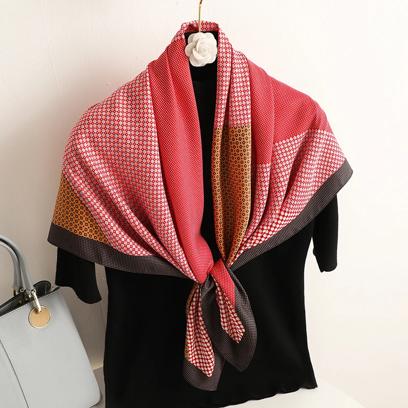 

Vintage Neckerchief Twill Satin Square Scarf Women Print Splice Striped Hand Wrist Shawl Hijab Female Bandana Wrap Foulard
