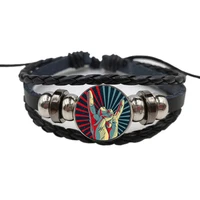 black classic vintage glass dome leather bracelet baphomet mens satanism gothic bracelet jewelry
