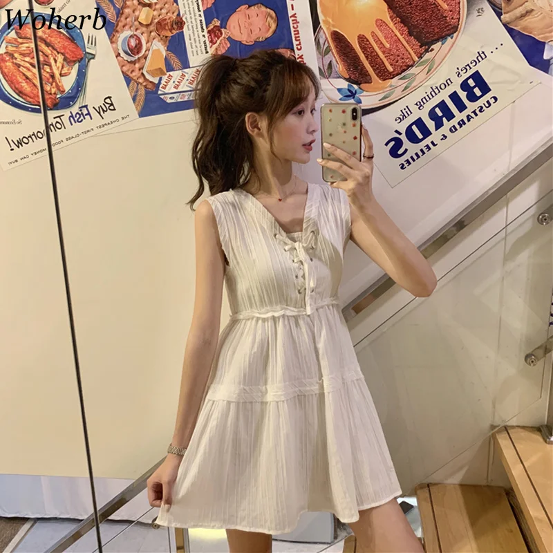 Женское повседневное плиссированное платье без рукавов Woherb Элегантное летнее с