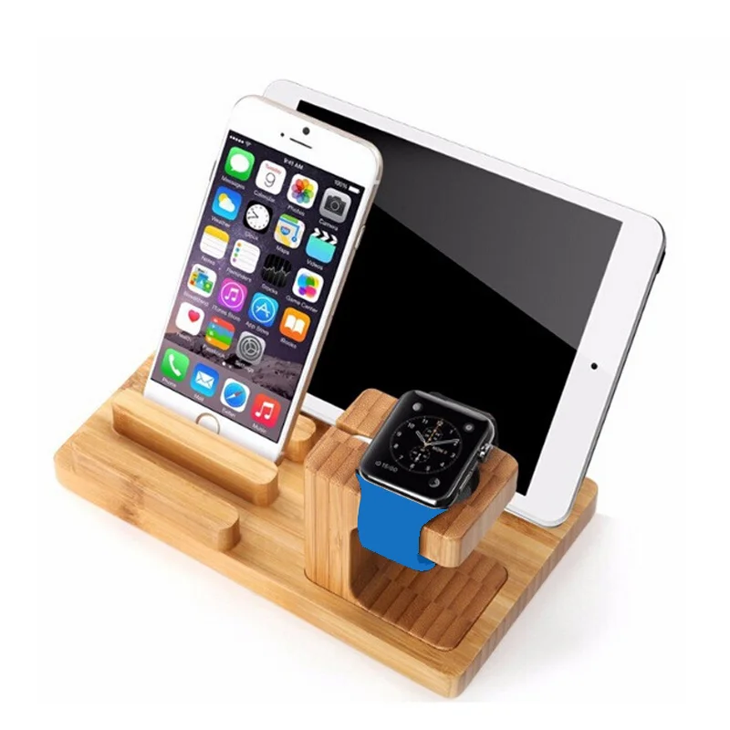 

Bamboo and wood desktop stand charger for iPad tablet