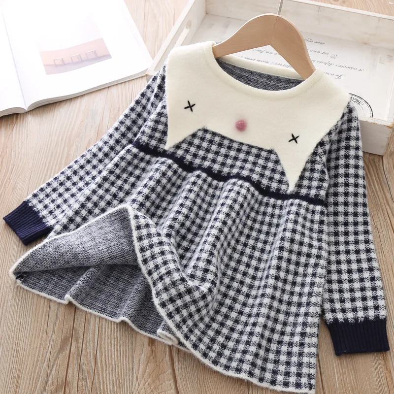 Вязаная одежда для девочек детское платье детская на осень и зиму теплый костюм
