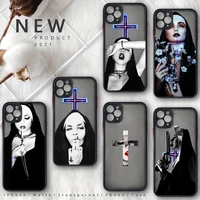 sister nun phone case for iphone 12 11 8 7 plus mini x xs xr pro max matte transparent cover