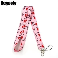 i love cat pink neck strap lanyard keychain mobile phone strap id badge holder rope key chain keyrings cosplay accessories gifts