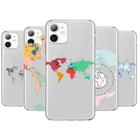 luxury world map trave anime style phone case cover for iphone 11 pro max cases 12 8 7 6 s xr plus x xs se 2020 mini transpare