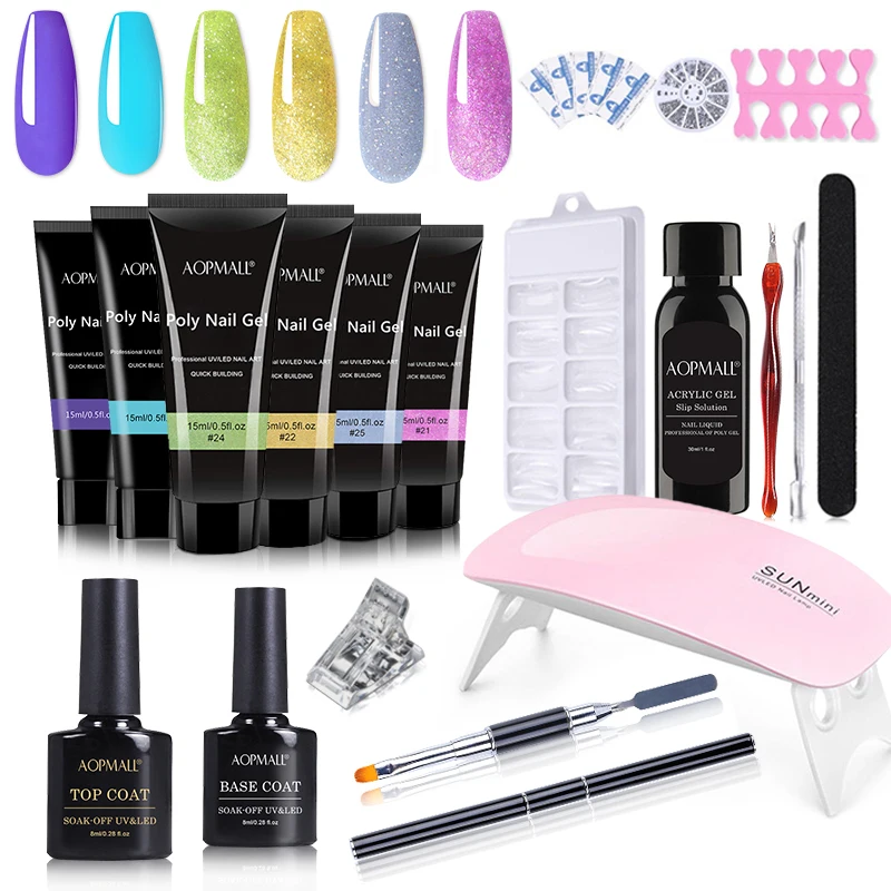 

6 Color Poly Nail Gel 19 Pcs Starter Nail Kit Tools For Manicures Set 6/54W UV Lamp Nail Kit For Gel Varnish Nail Art Set