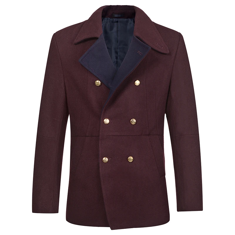 Осенне-зимнее модное мужское двубортное шерстяное пальто в стиле пэчворк с