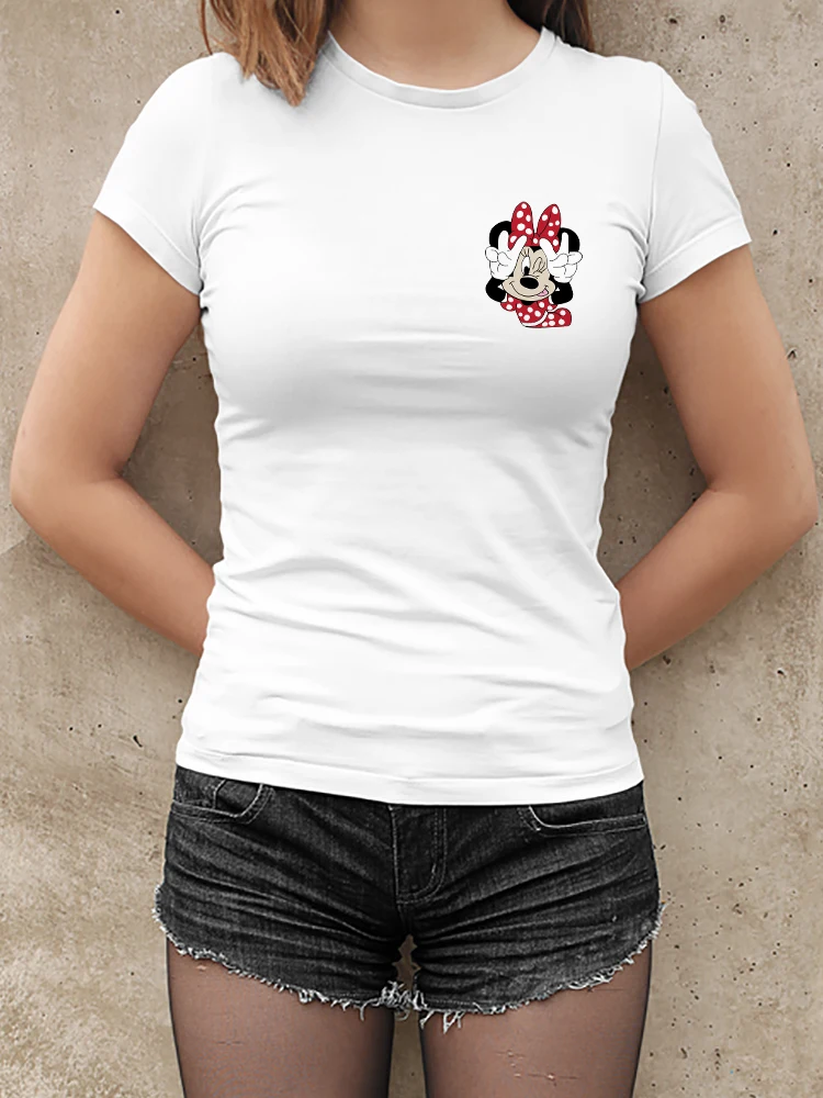 

Disney Happy Minnie Fashion T Shirts Women Ropa Aesthetic 90S Harajuku Kawaii Comfy Clothes Short Sleeve Urban Leisure Y2K Tops