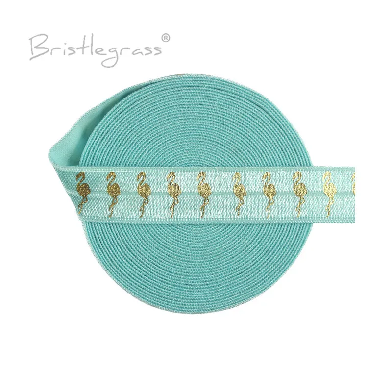 BRISTLEGRASS 5 Yard 5/8&quot 15mm Flamingo Gold Foil Print FOE Foldover Elastic Spandex Band Hair Tie Headband Tutu Dress DIY Sewing |
