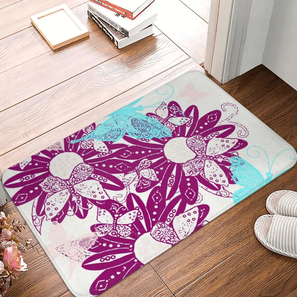 

Daisy And Butterfly Bouquet Polyester Doormat Rug carpet Mat Footpad Non-slip durableEntrance Kitchen Bedroom balcony Cartoon