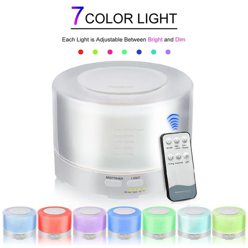 

500ml Humidifier Ultrasonic Air Humidifier Remote Control Mist Maker Aroma Essential Oil Diffuser LED Night Light Home Office