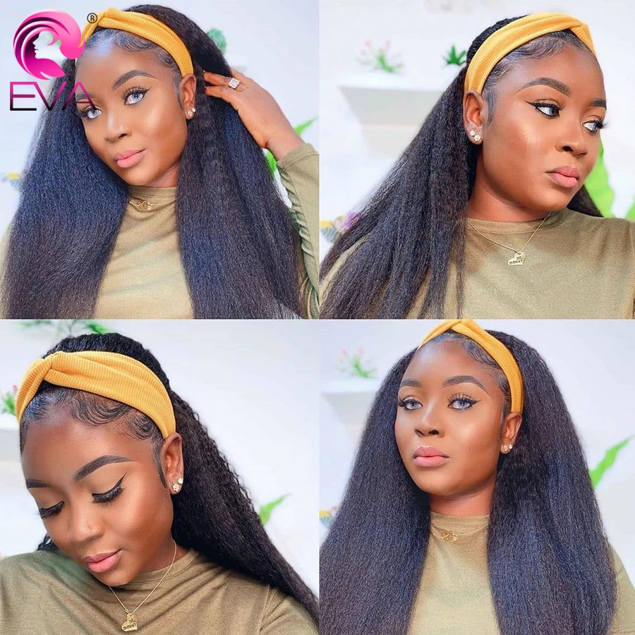 Eva Headband Wig Yaki Straight Human Hair Wigs For Black Women Brazilian Headband Human Hair Scarf Wigs Kinky Straight Half Wig