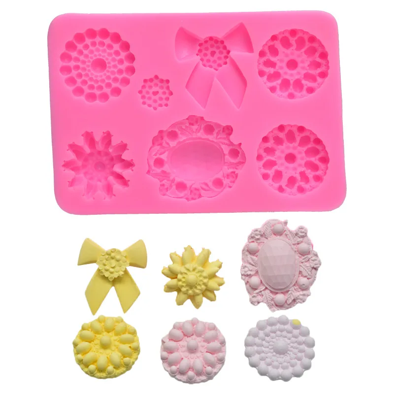 

1pc 7-hole Gemstone Bow Silicone Mold for Fondant Cake Decorating, Cupcakes, Sugarcraft, Candies, Clay Bakeware Tools
