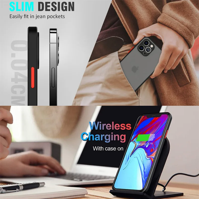 Luxury Matte Armor Cover Clear Phone Case for iPhone 14 12 11 13 Pro MAX Mini XS XR X 8 7 Plus SE 3 Shockproof Protective Shell
