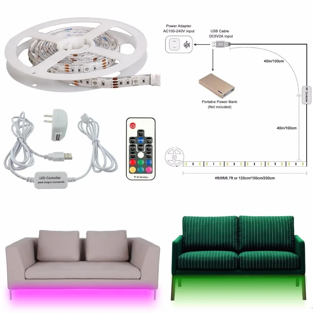 Диван кровать огни RGB USB светодиодная подсветка под шкаф полосы освещение RGB полки огни с беспроводной мебели освещение, P