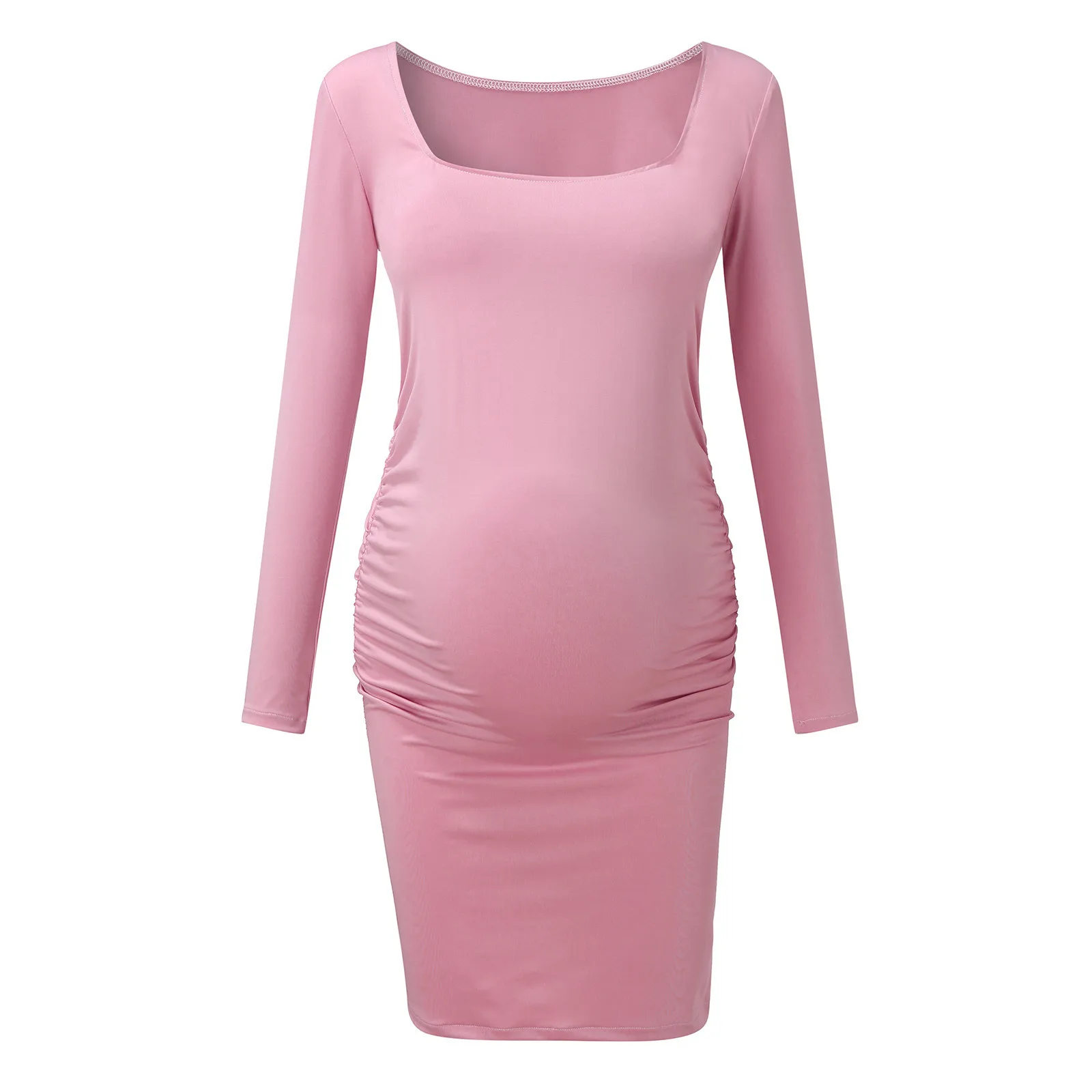 

ISHOWTIENDA Women Mom Pregnancy Maternity Square Collar Solid Fashion Dresses Clothes Pregnancy Dress
