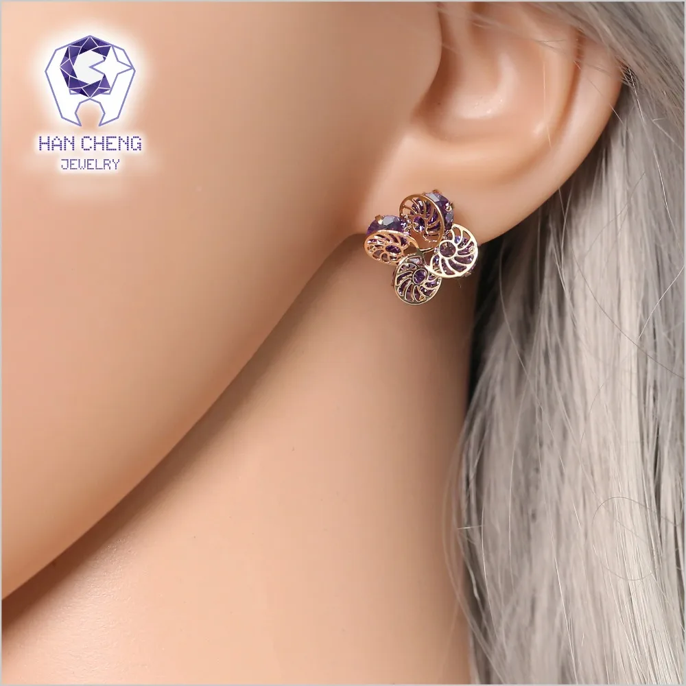 Женские маленькие серьги гвоздики HanCheng золотистые медные с полым драгоценным