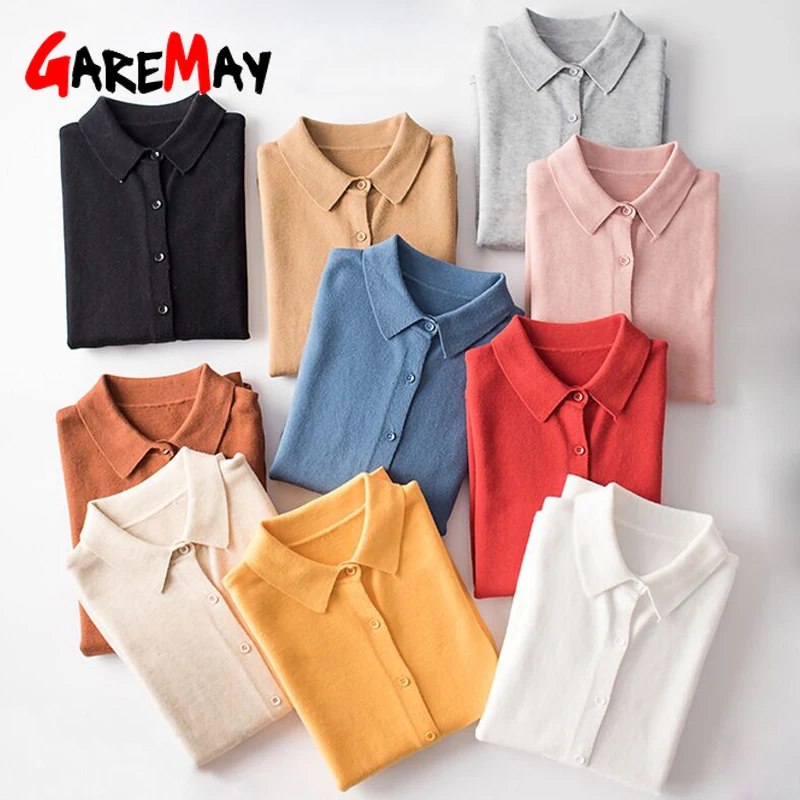 GareMay Pullovers women's knitted jacket Sweaters cardigan for women jumper Turn Down Collar knitting Tops Female plus size |