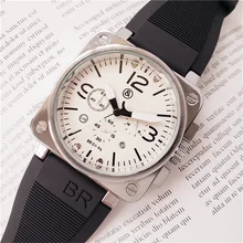 Brand New BR Model Sport Quartz 3 Small Dials Working Bell Luxury Watch Business Man Ross Square  Rubber Wristwatch Hot Men Gift