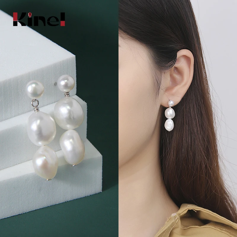 

Kinel 100% 925 Sterling SilverJewelry Earrings Natural Freshwater Pearl Earrings women Silver Wedding Earring