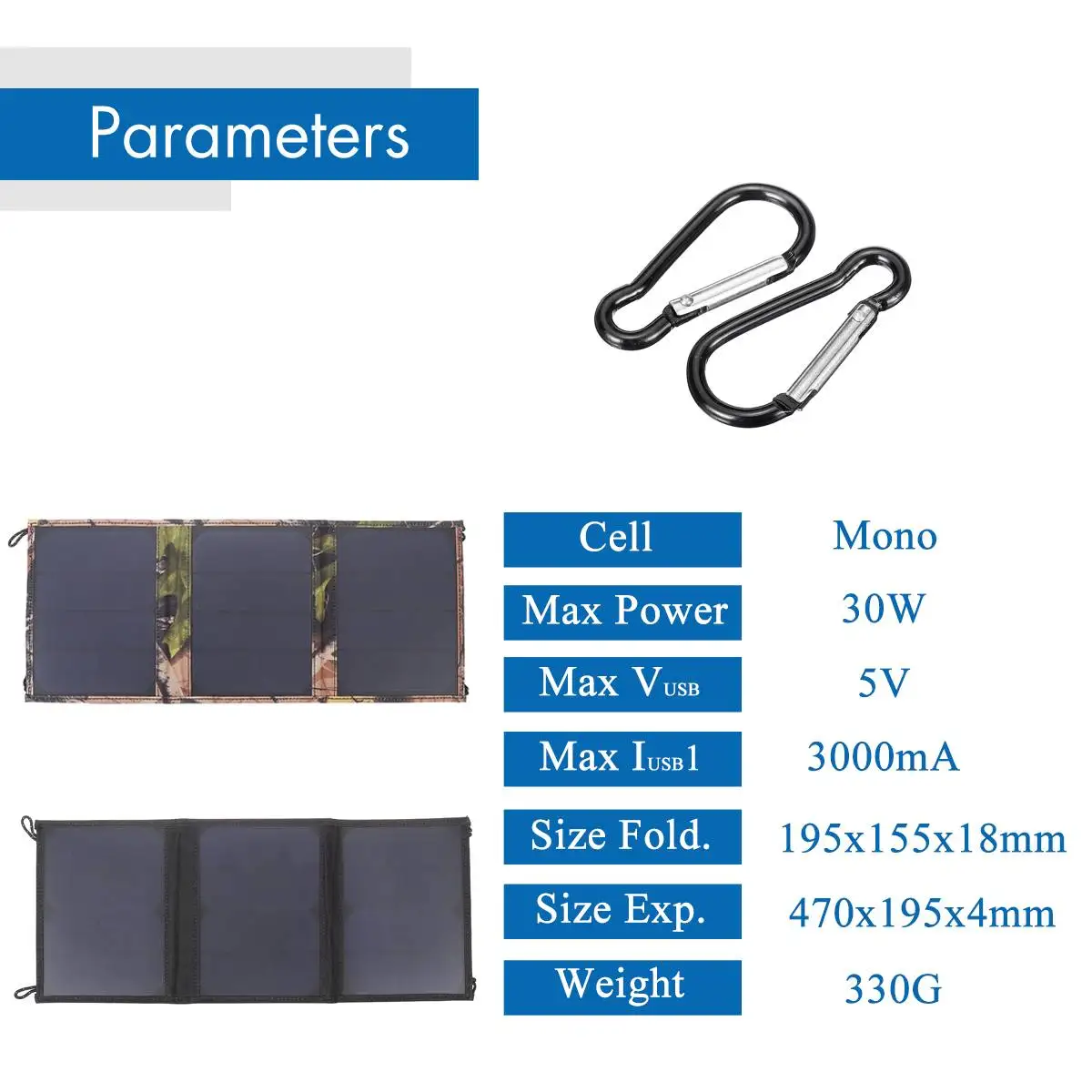 Складной рюкзак с солнечной панелью 30 Вт 5 В USB камуфляжный для кемпинга и походов