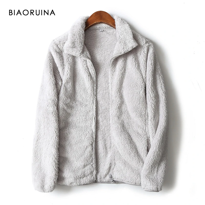 

BIAORUINA 10 Color Women's Fleece Comfort Warm Autumn Winter Jacket Zip Up Female Casual Faux Fur Wild Loose Coat Outerwear