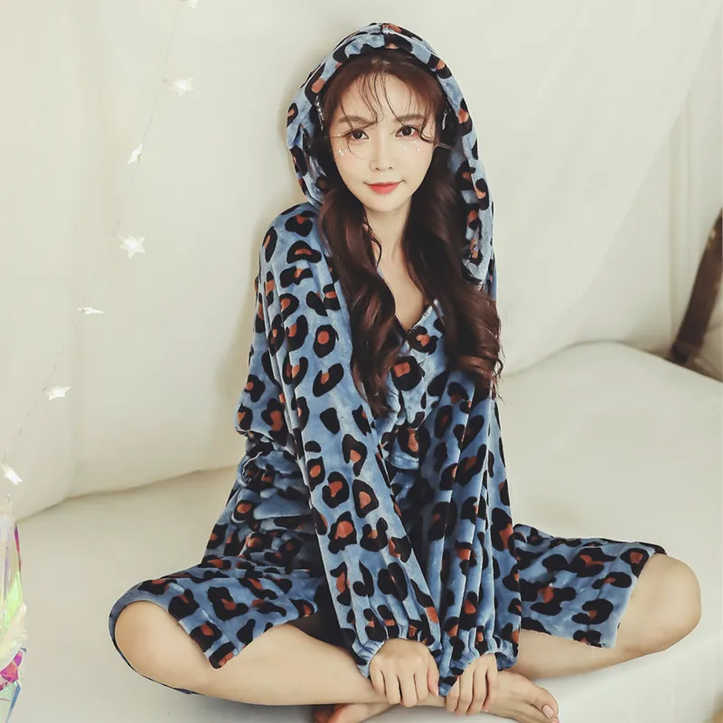 Новинка 2019 Зимняя женская сексуальная Длинная Ночная рубашка с леопардовым