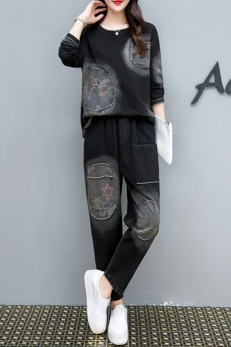 Повседневные женские костюмы и комплекты больших размеров черный женский