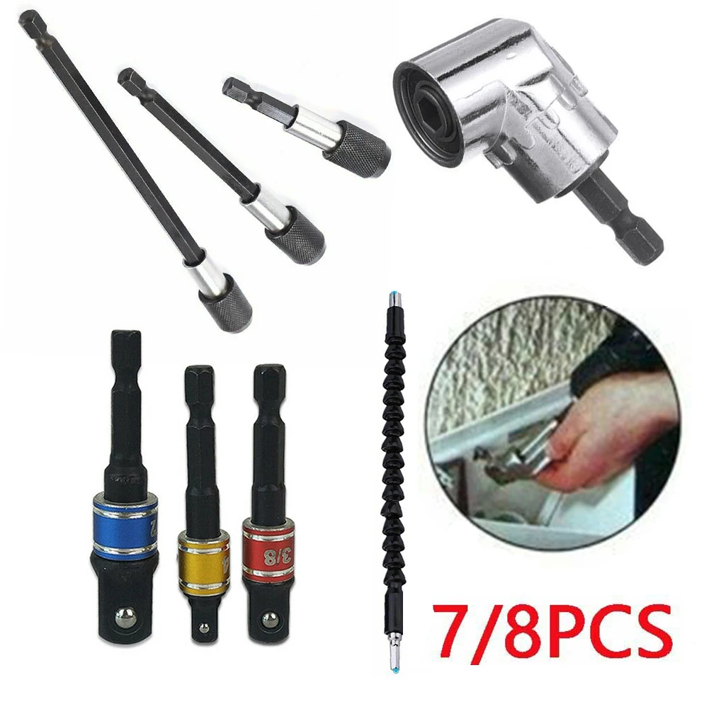 

7/8Pcs Socket Adapter Hex Shank Drill Bits Extension Drill Adapter Attachment
