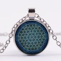 fashion flower of life art photo cabochon glass pendant necklace flower of life jewelry accessories for women men creative gifts
