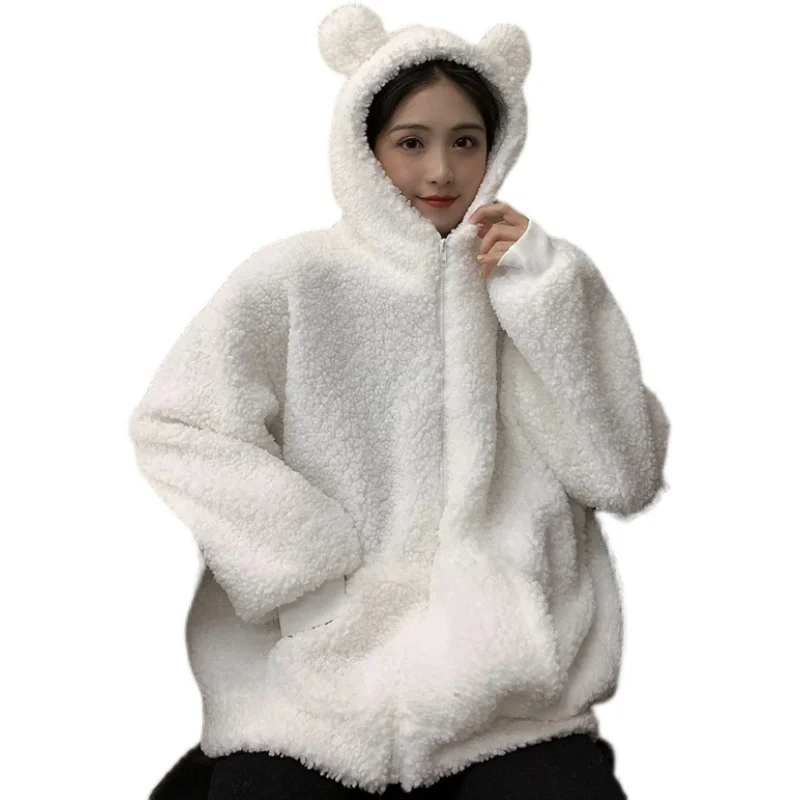 

Real Shot Polar Fleece Younger Cute Ears Hooded Lamb