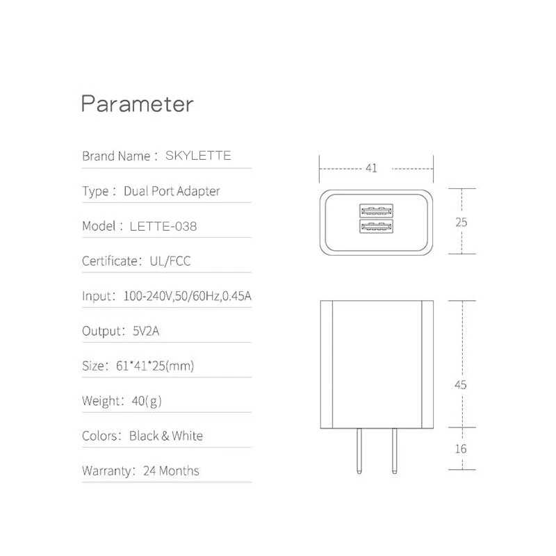5V2A двойной порт USB зарядное устройство адаптер UL/FCC сертифицированное Зарядное