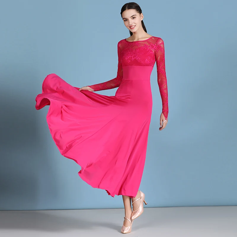 

Woman Ballroom Dress Lace Long Sleeve Standard Dance Costume Dress Ballroom Practice Clothes Flamenco Spanish Show Wear DNV12225