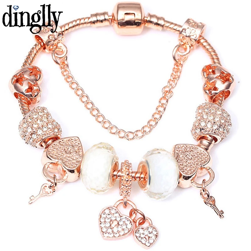 DINGLLY, розовое золото, очаровательный брендовый браслет для женщин, девушек, влюбленных пар, сделай сам, Европейский классический браслет дружбы, подарки