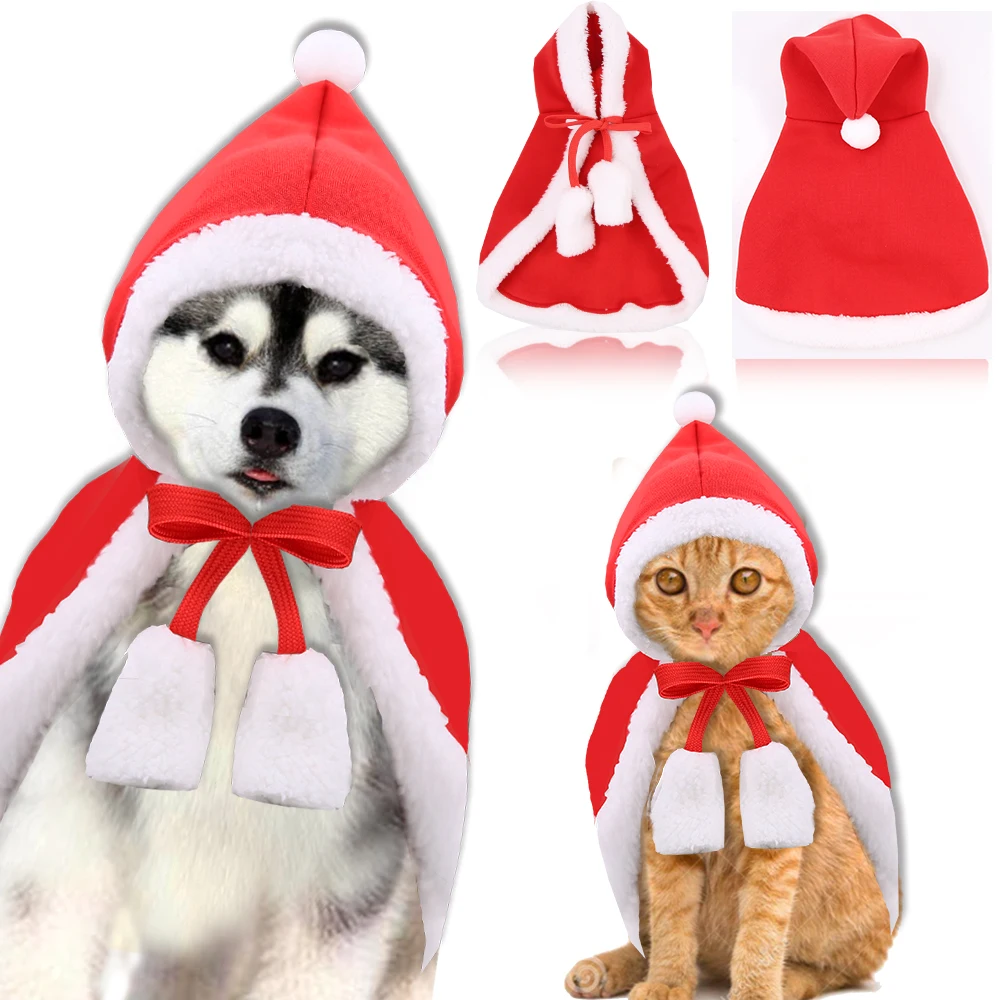 Christmas Funny Party Dog Mantle Dress Up Cat dog dress Santa Hat Cloak Pet Cosplay Costume Xmas Kitten Red Cap Clothing Clothes