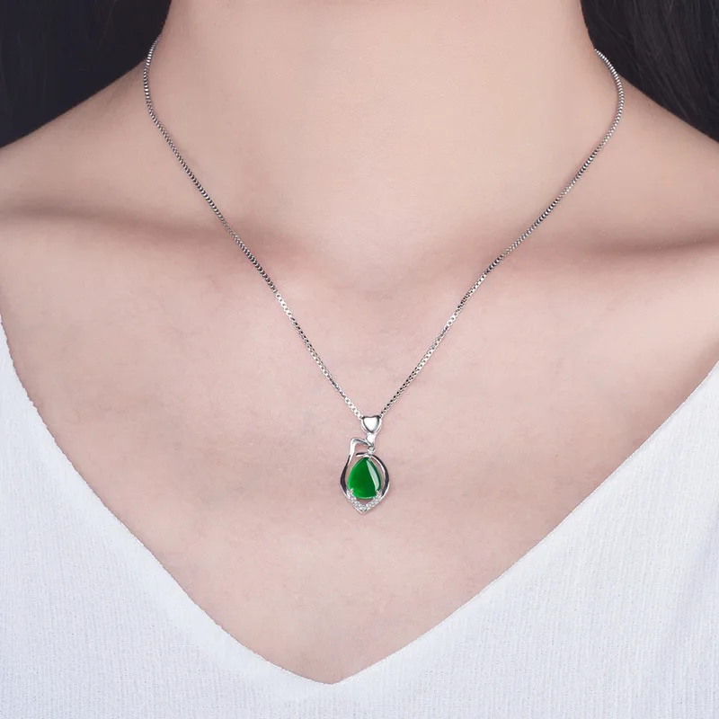 Натуральный зеленый нефритовый халцедон подвеска в виде капли воды агат серебро