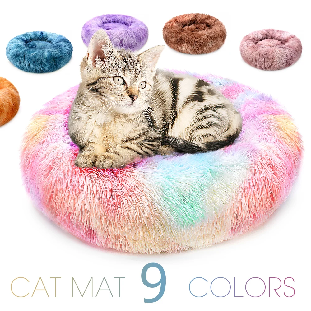 

Round Cat Bed Warm Sleeping Cat Nest Soft Long Plush For Dogs Basket Pet Products Cushion Cat Pet Bed Mat Cat House Animals Sofa