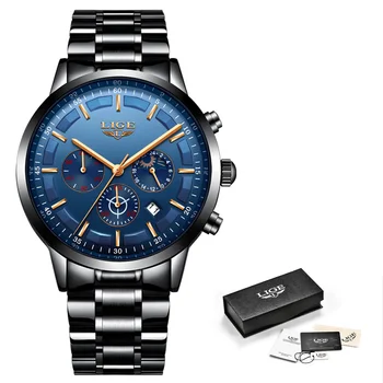 LIGE Fashion Men Watches Top Luxury Brand Chronograph Wristwatch Male Waterproof Sport Quartz Watch Men Clock relogio masculino Other Image