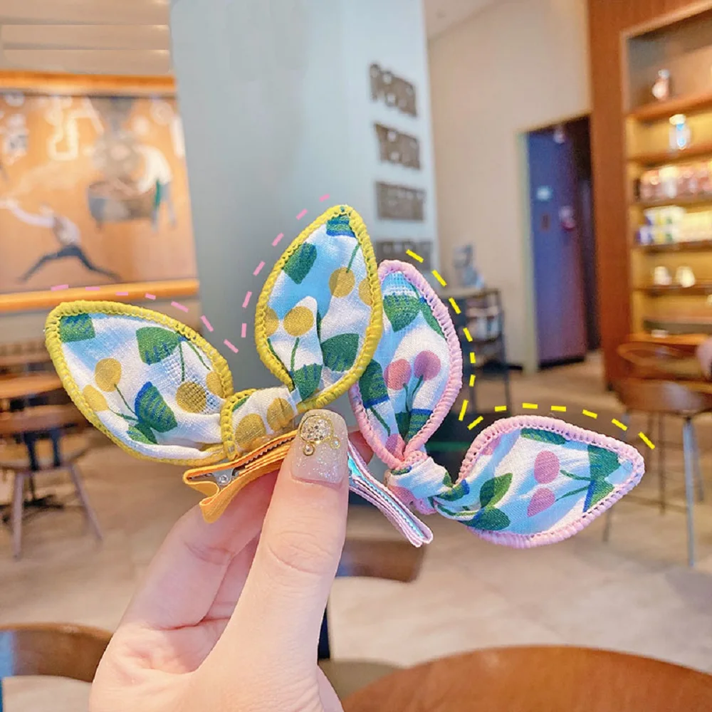 

Cute Hair Clips For Girls Cotton Rabbit Ears Bow Barrettes Fruit Cherry Hairpin Kids Sweet Ornament Girls Hair Accessories