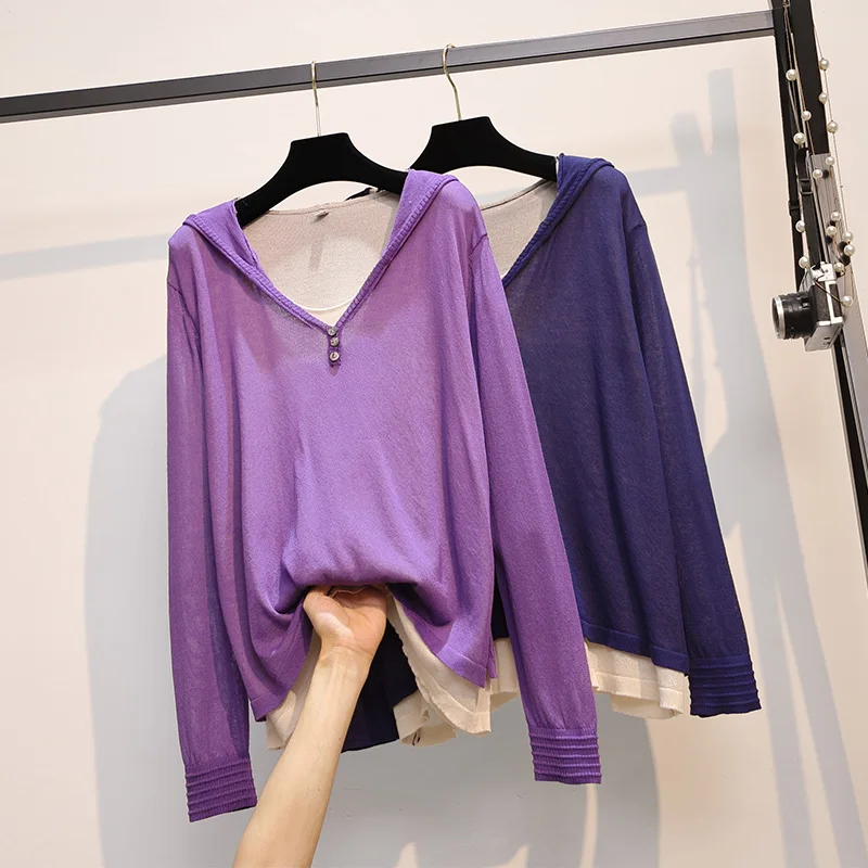 

L-4XL плюс размеры для женщин трикотажные свитера на каждый день для 2021, топ с длинными рукавами и v-образным вырезом и капюшоном; Украшенная св...