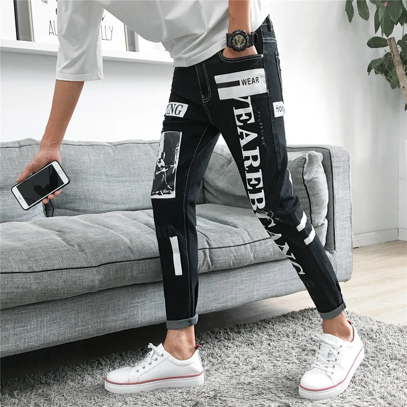 

Summer 2021 Fashion Men's Jeans Hip-hop Trendy Feet Pants Hong Kong Style Brand Casual Denim Korean Slim Men's Pencil Pants